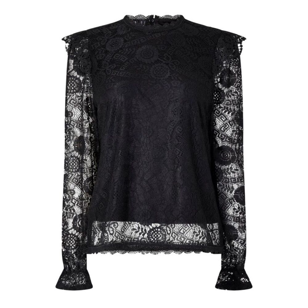 Pieces Womens/Ladies Lace High-Neck Regular Blouse / Black